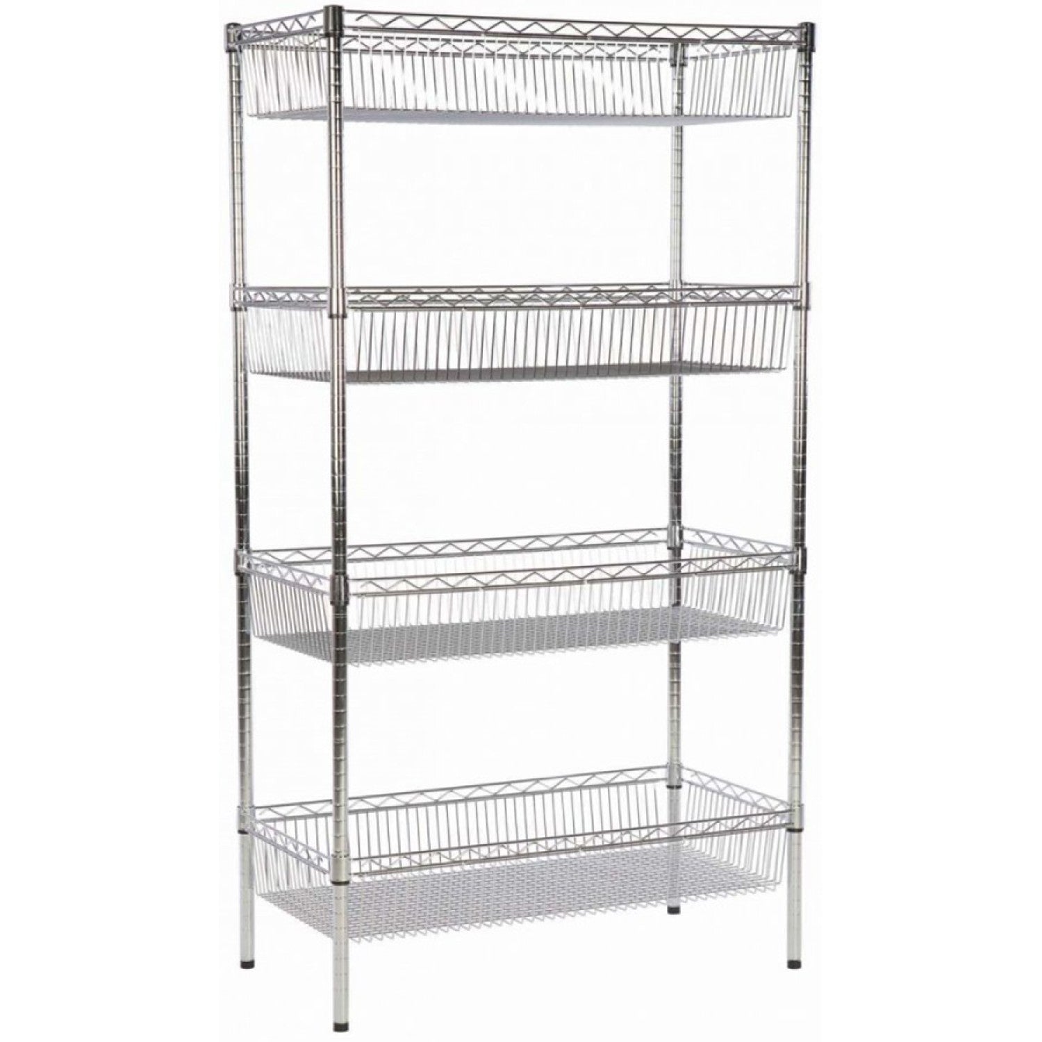 Commercial Wire basket Shelving unit 4 tier 400kg 900x450x1800mm Chrome wire WBA9045180A4C