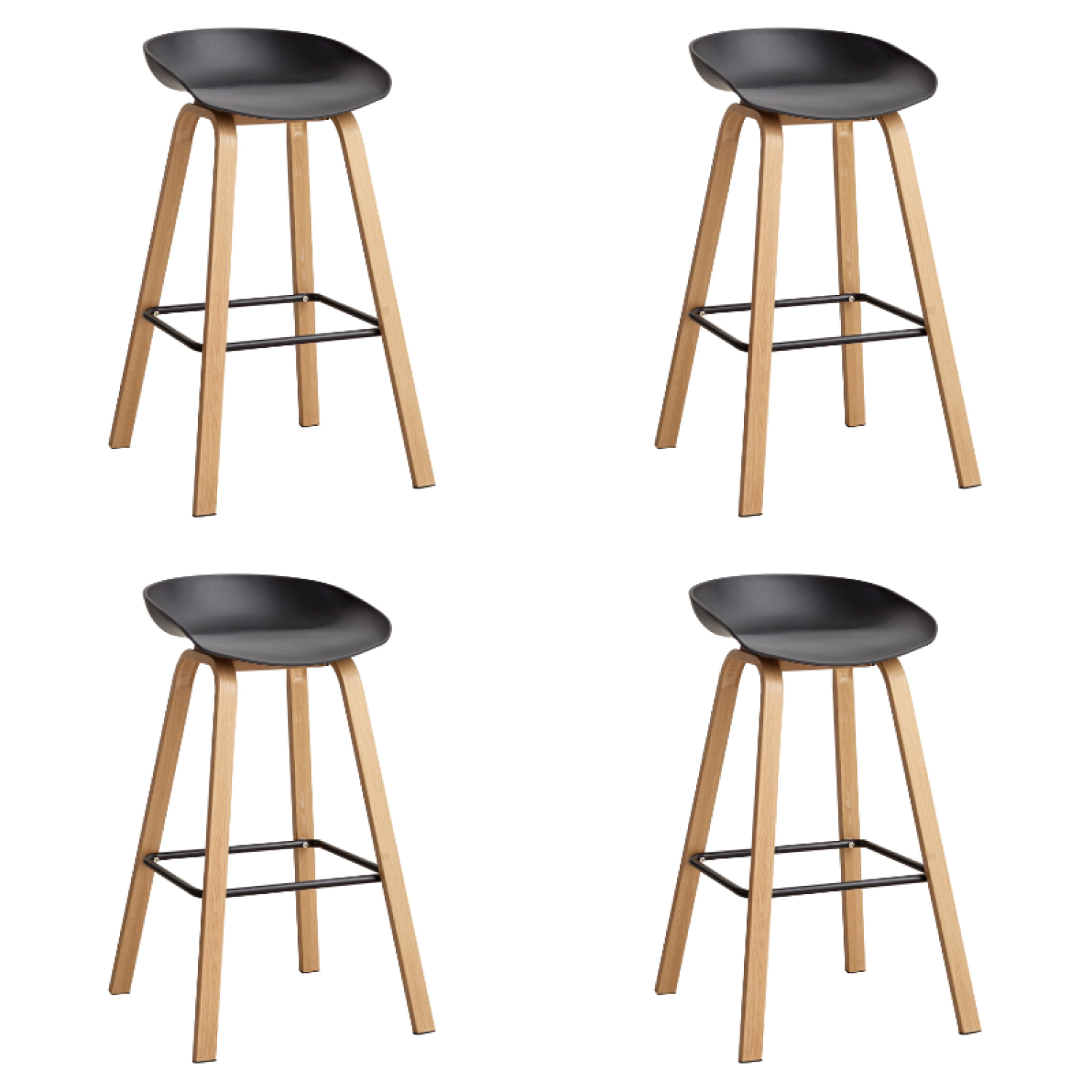 High Barstool Black &amp; Metal - Set of 4 WW102