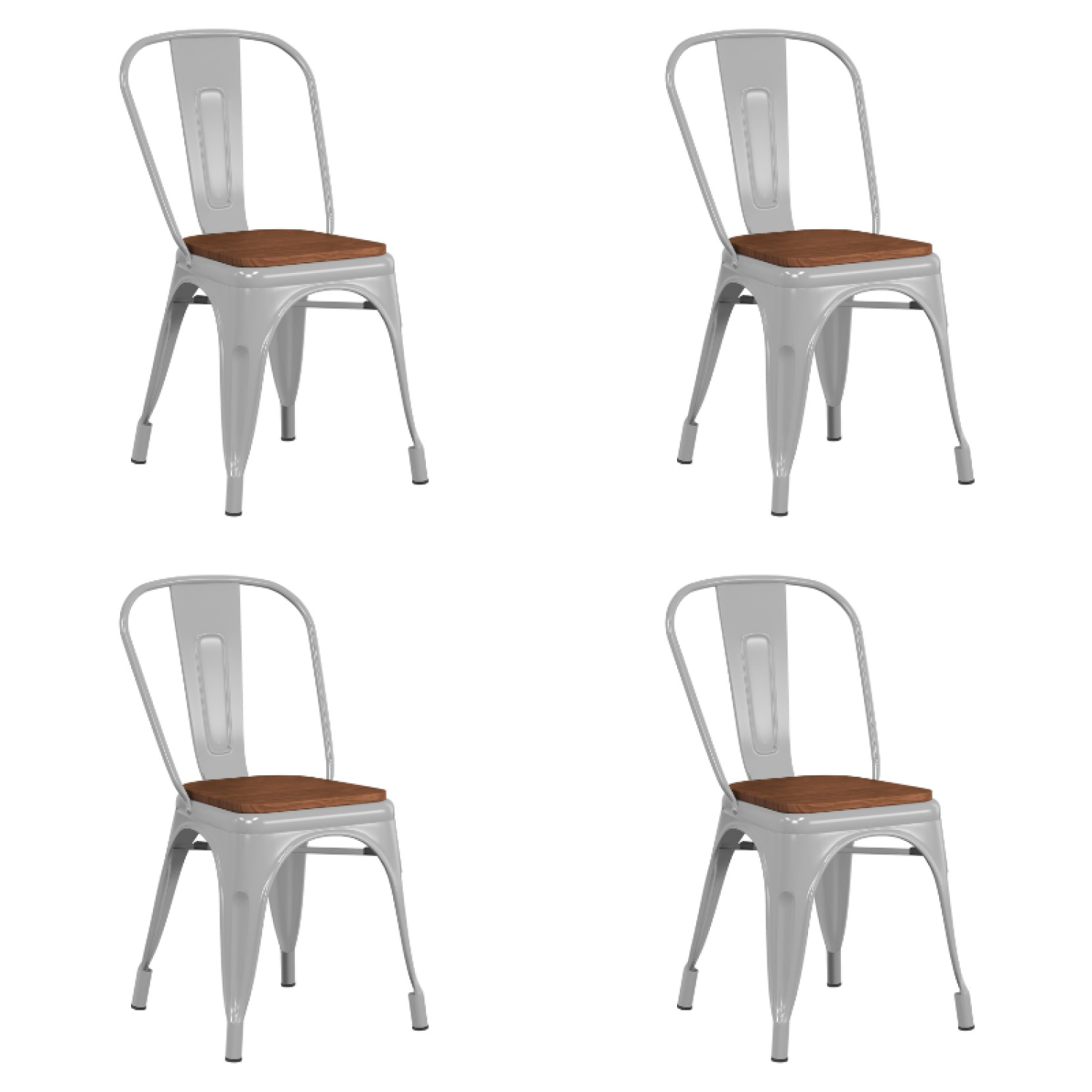 Bistro Dining Chair Wooden Seat Steel Grey Indoors - Set of 4 WW164G