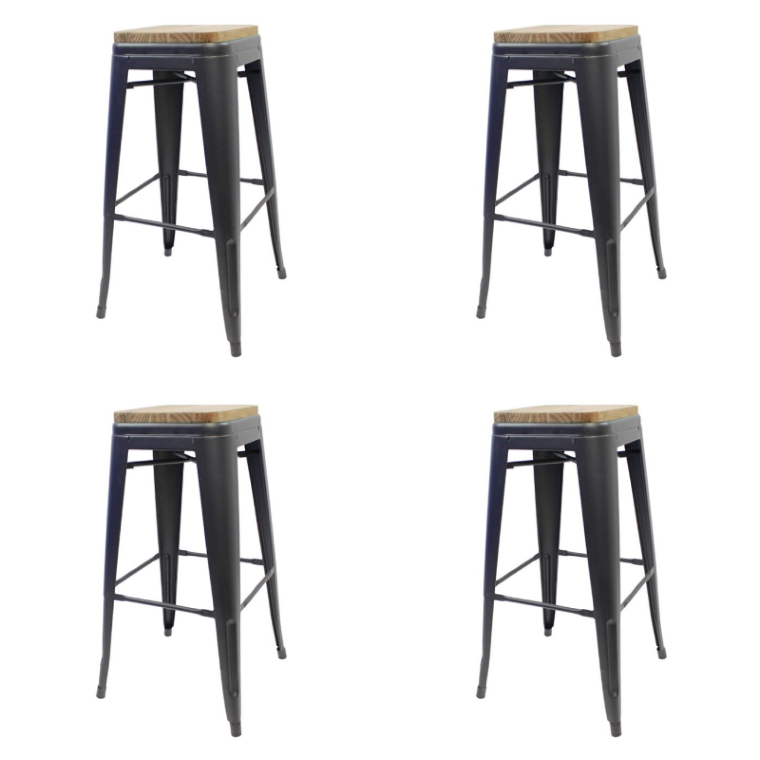 High Bar stool with Wooden Seat Dark Grey Indoors - Set of 4 WW166DG