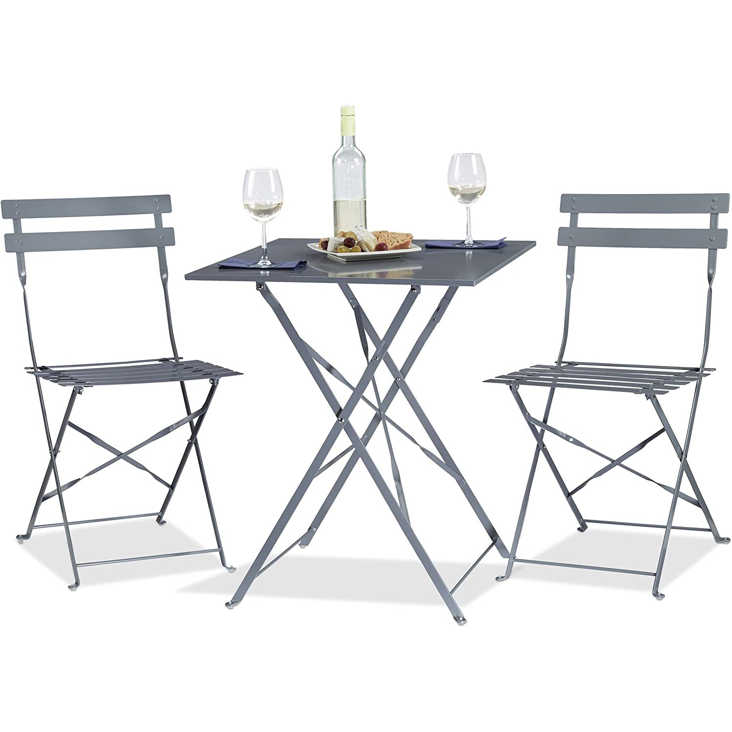 Folding Bistro Set Table &amp; 2 Chairs Grey WW178GREY