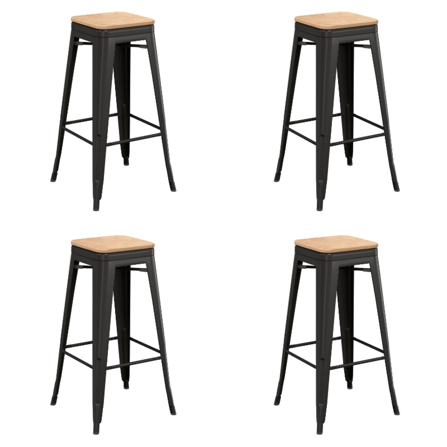High Bar stool with Wooden seat Steel Black Indoors - Set of 4 WW61B