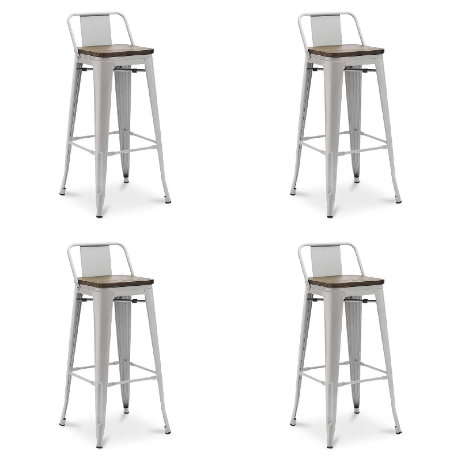 High Bar Stool Light Grey with Wooden Seat and Backrest Indoors - Set of 4 WW62BGREY