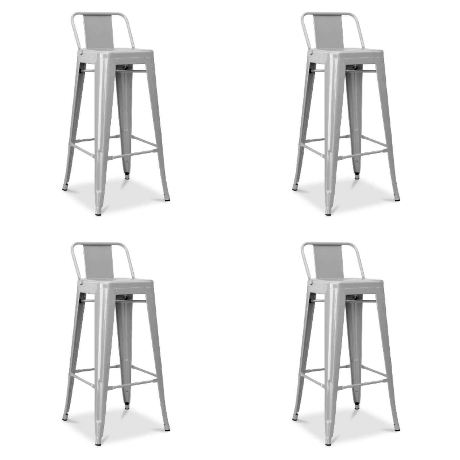 High Bar Stool Steel Grey with Backrest Indoors - Set of 4 WW62G