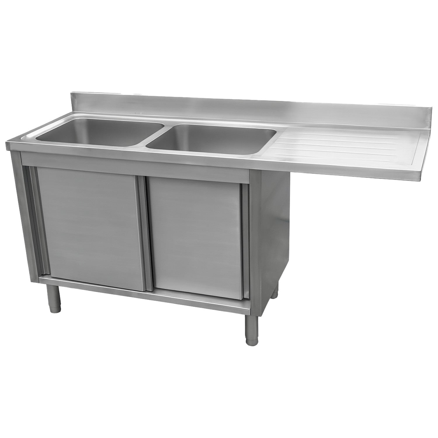 Stainless Steel Double Bowl Sink Unit with Right Drainer &amp; Cabinet 1800×600×950mm YLC186SBL2