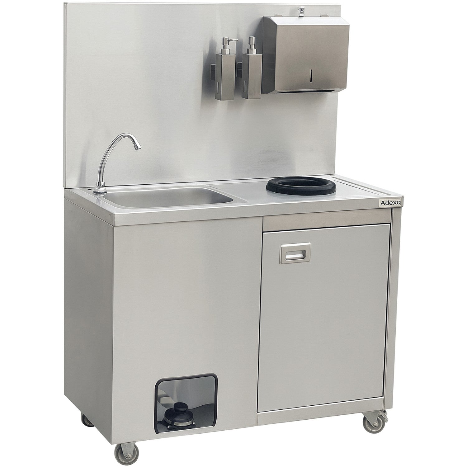 Mobile Stainless Steel Hygiene Station with Pedal Faucet &amp; Waste Bin 1000x500x1350mm YLSYT105