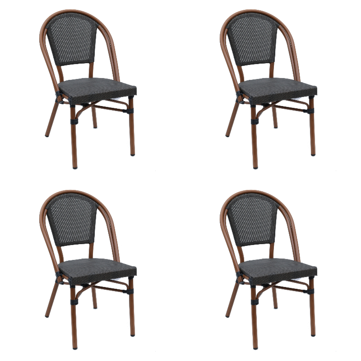 Bistro Teslin Chair Aluminium Brown &amp; Wood - Set of 4 ZF3006CWOOD